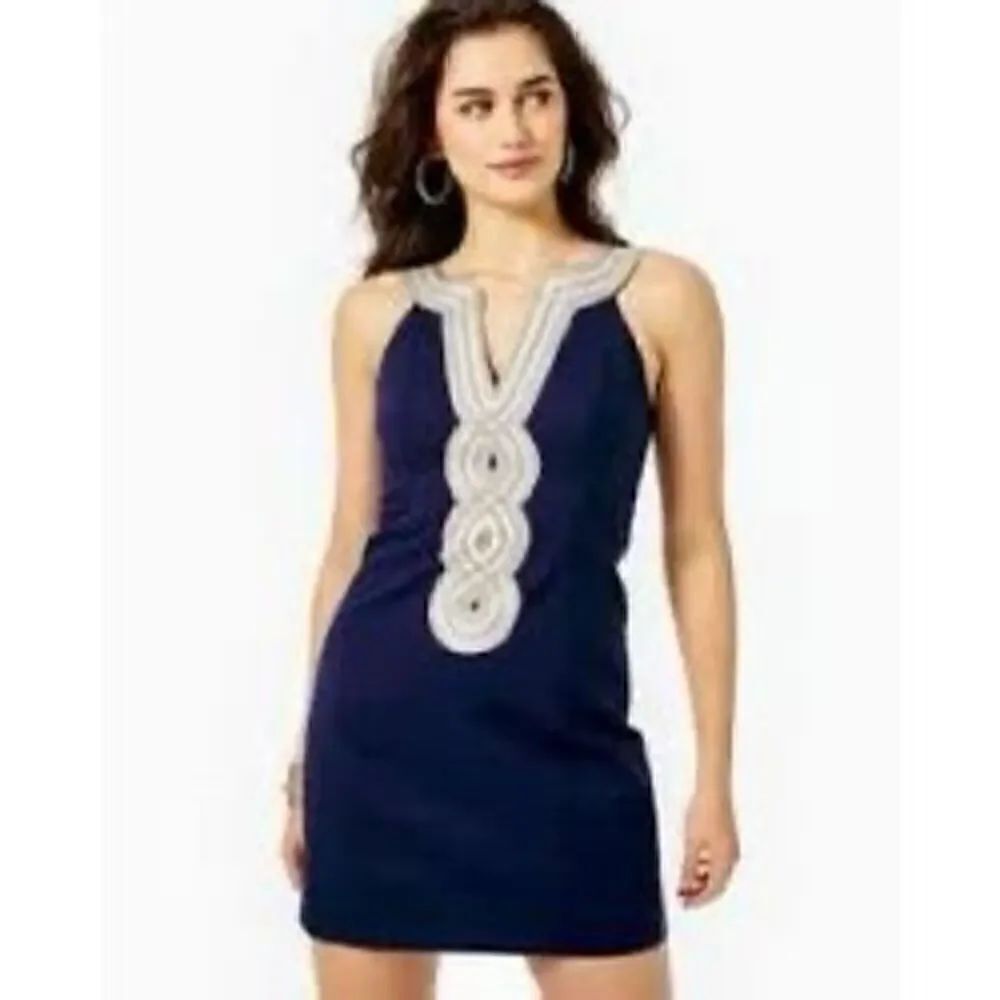 Lilly Pulitzer Womens Size 00 Sleeveless Mini Dress True Navy Blue Metallic Trim